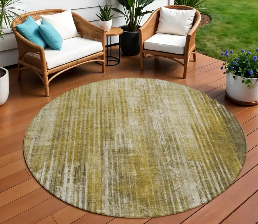 Brown Round Striped Washable Non Skid Indoor Outdoor Area Rug Photo 1