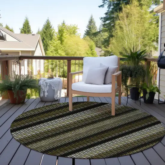 Brown Round Striped Washable Non Skid Indoor Outdoor Area Rug Photo 6