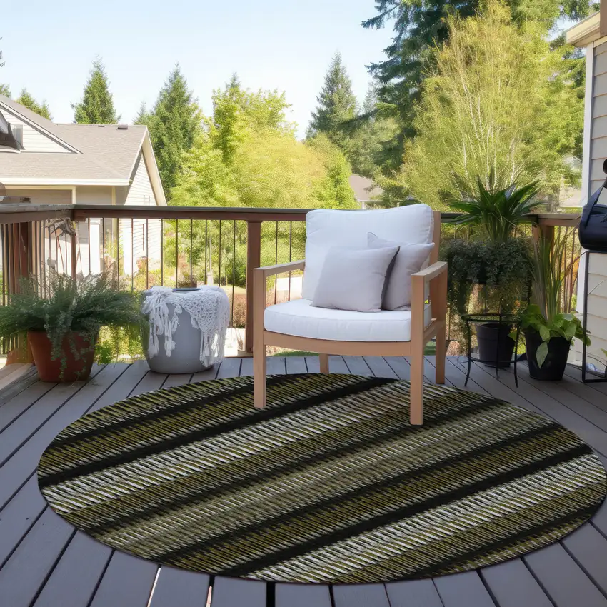 Brown Round Striped Washable Non Skid Indoor Outdoor Area Rug Photo 6