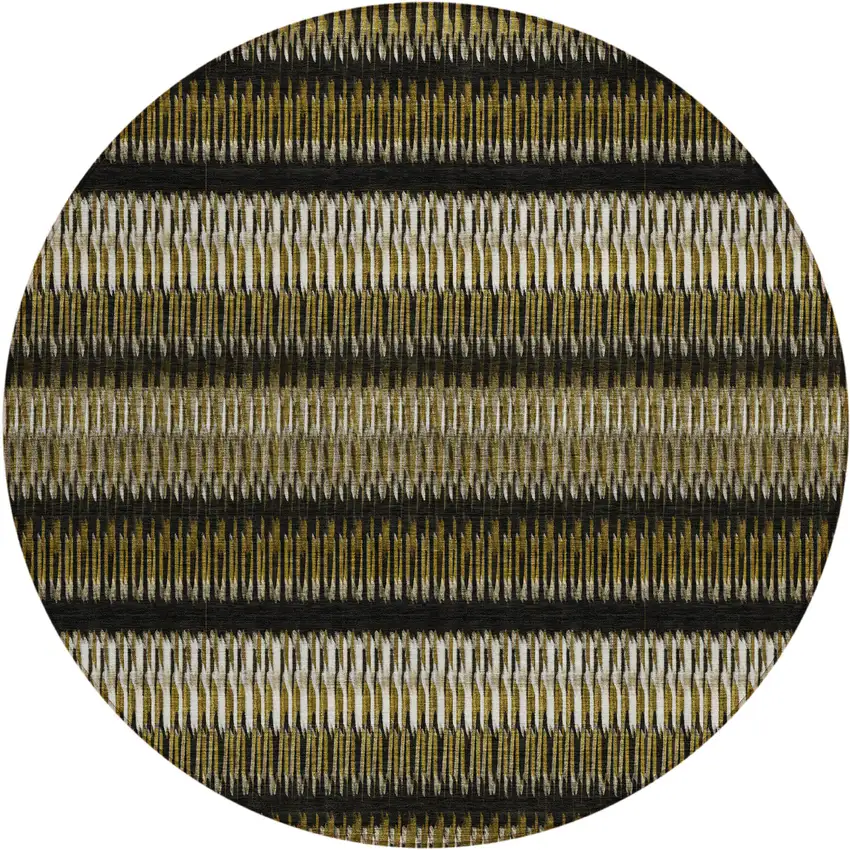 Brown Round Striped Washable Non Skid Indoor Outdoor Area Rug Photo 2