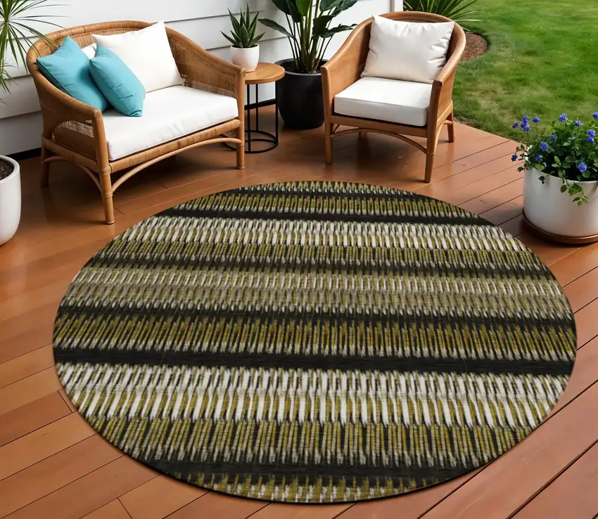 Brown Round Striped Washable Non Skid Indoor Outdoor Area Rug Photo 1