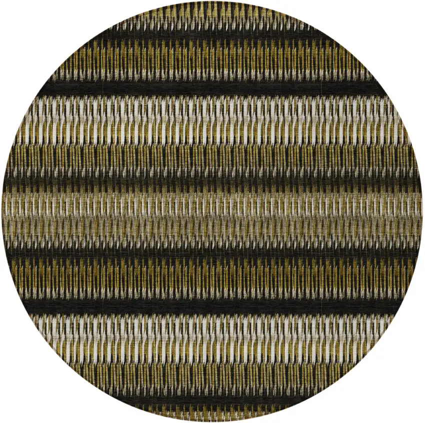 Brown Round Striped Washable Non Skid Indoor Outdoor Area Rug Photo 5
