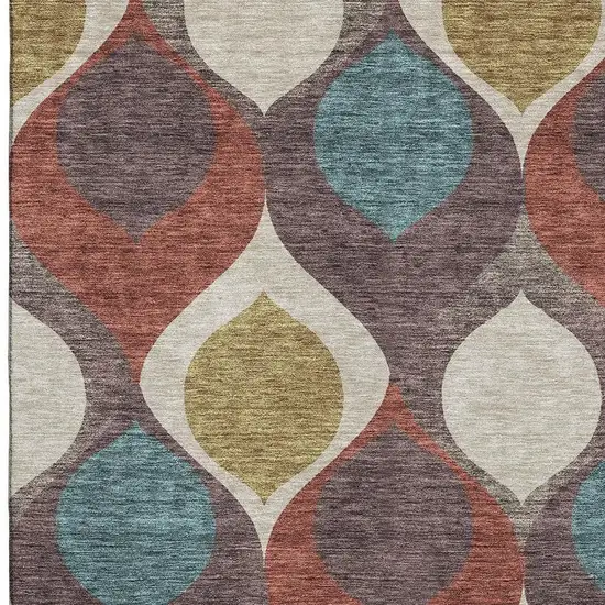 Brown Rust And Teal Ogee Washable Area Rug With UV Protection Photo 3