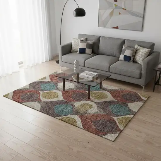 Brown Rust And Teal Ogee Washable Area Rug With UV Protection Photo 2