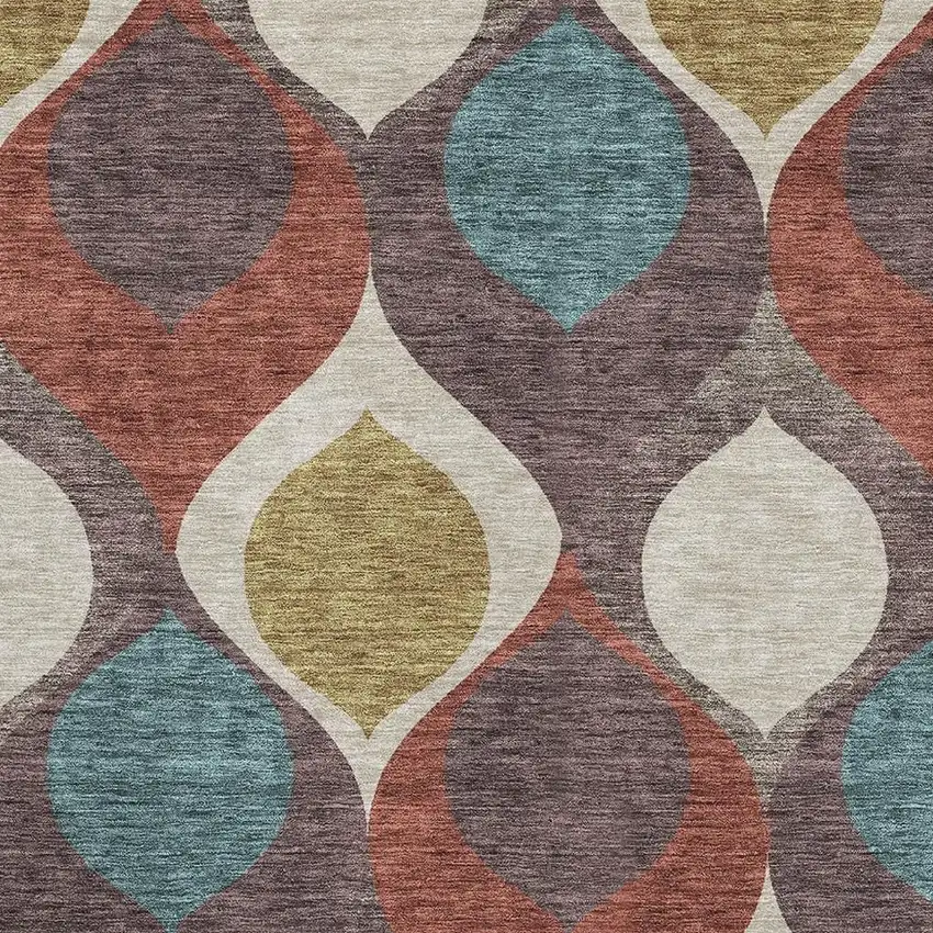 Brown Rust And Teal Ogee Washable Area Rug With UV Protection Photo 3