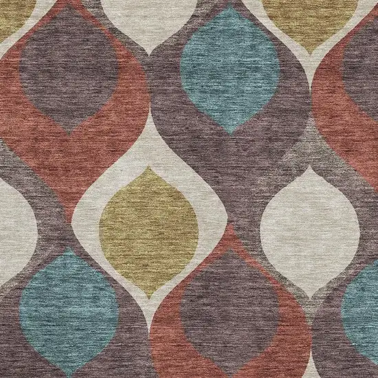 Brown Rust And Teal Ogee Washable Area Rug With UV Protection Photo 3