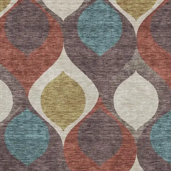 Brown Rust And Teal Ogee Washable Area Rug With UV Protection Photo 3