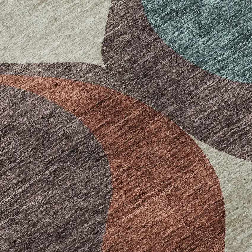 Brown Rust And Teal Ogee Washable Area Rug With UV Protection Photo 8