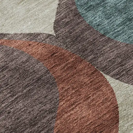 Brown Rust And Teal Ogee Washable Area Rug With UV Protection Photo 9