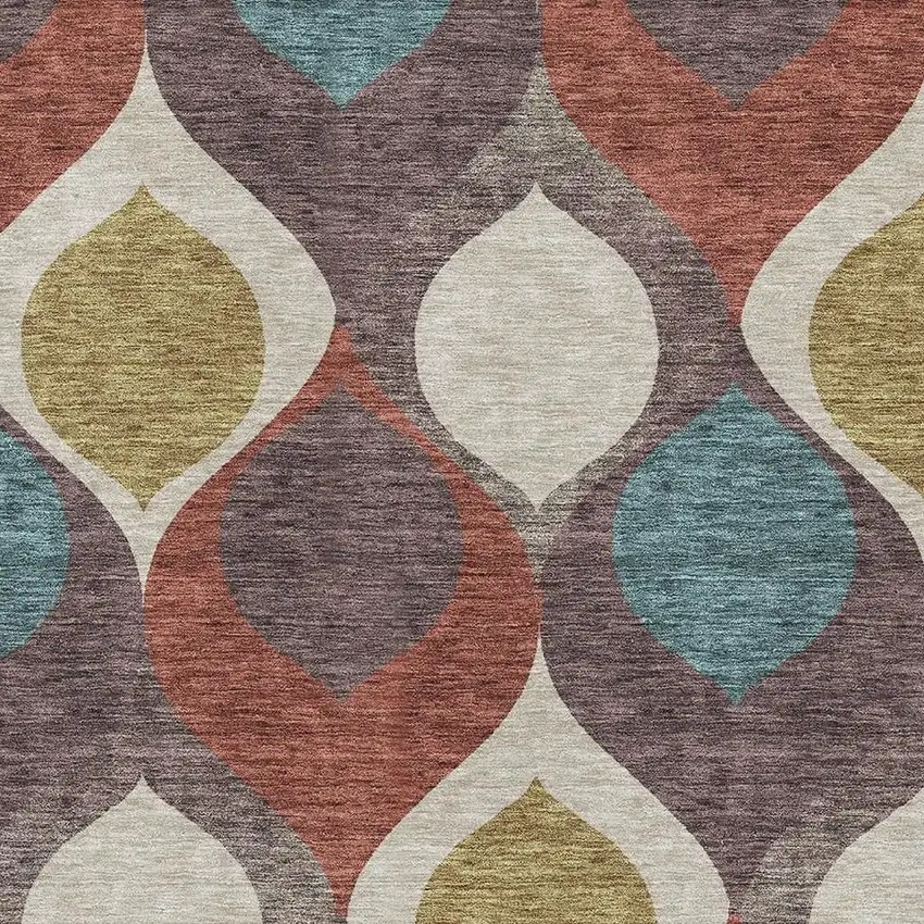 Brown Rust And Teal Ogee Washable Area Rug With UV Protection Photo 3