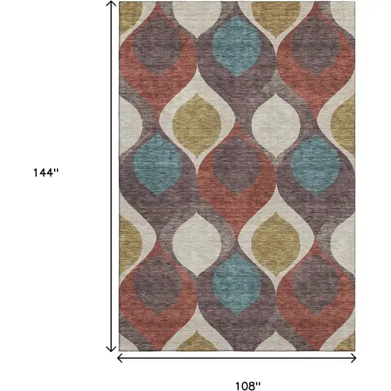 Brown Rust And Teal Ogee Washable Area Rug With UV Protection Photo 3