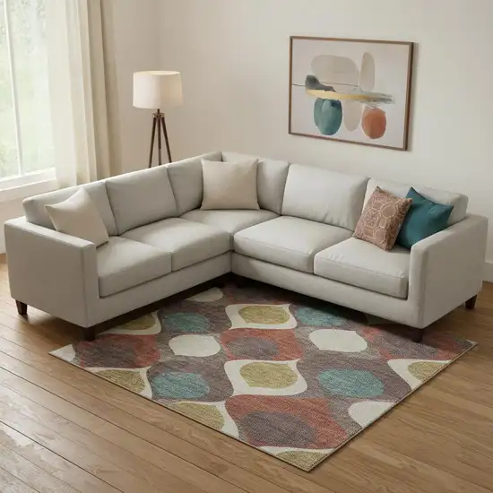 Brown Rust And Teal Ogee Washable Area Rug With UV Protection Photo 1