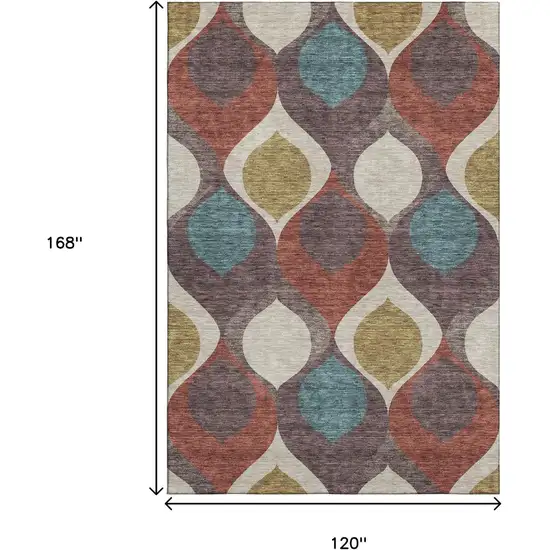 Brown Rust And Teal Ogee Washable Area Rug With UV Protection Photo 3