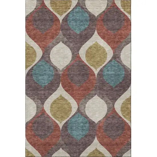 Brown Rust And Teal Ogee Washable Area Rug With UV Protection Photo 4