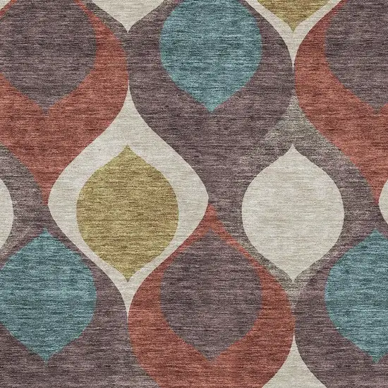 Brown Rust And Teal Ogee Washable Area Rug With UV Protection Photo 3