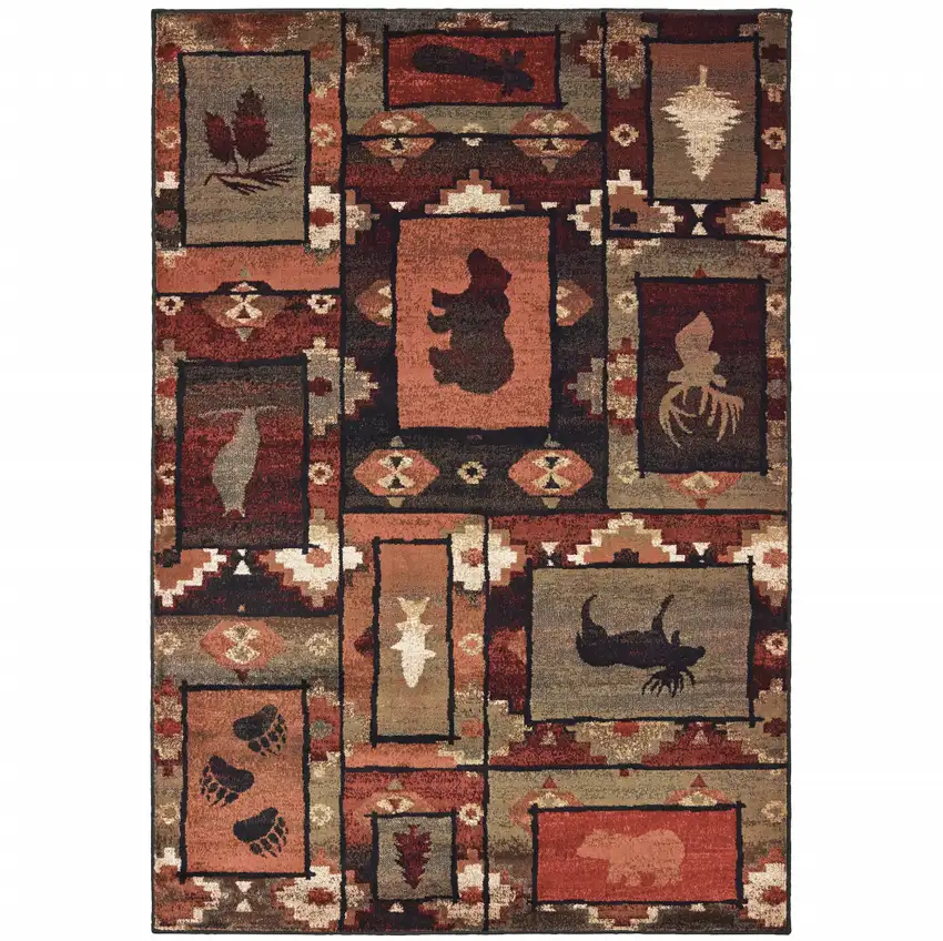 Brown Rust Berry Sage Green Gold And Ivory Southwestern Power Loom Stain Resistant Area Rug Photo 1