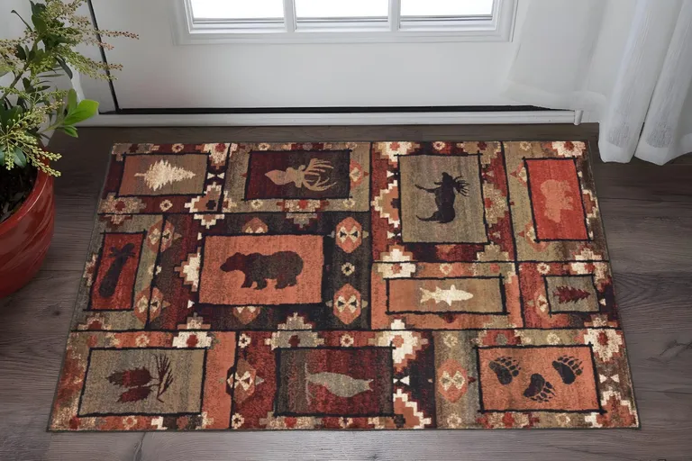 Brown Rust Berry Sage Green Gold And Ivory Southwestern Power Loom Stain Resistant Area Rug Photo 5