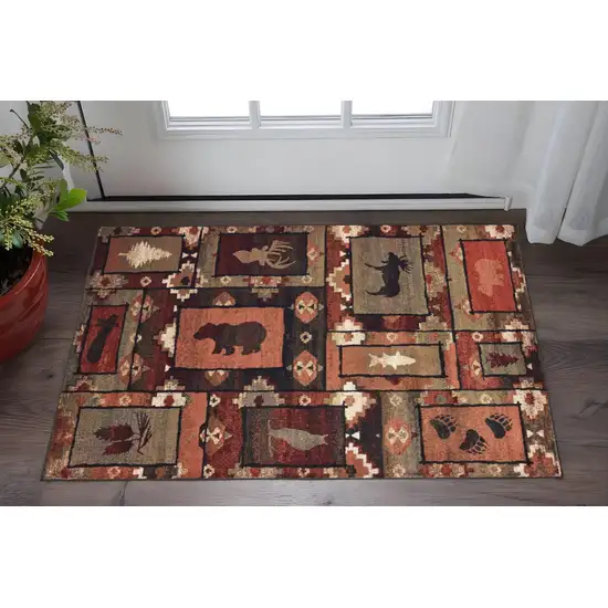 Brown Rust Berry Sage Green Gold And Ivory Southwestern Power Loom Stain Resistant Area Rug Photo 1