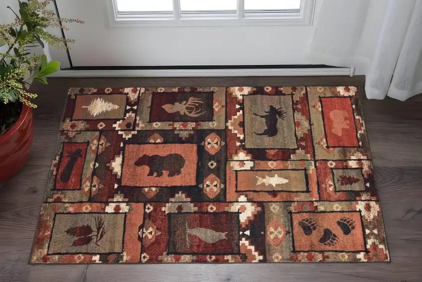 Brown Rust Berry Sage Green Gold And Ivory Southwestern Power Loom Stain Resistant Area Rug Photo 1