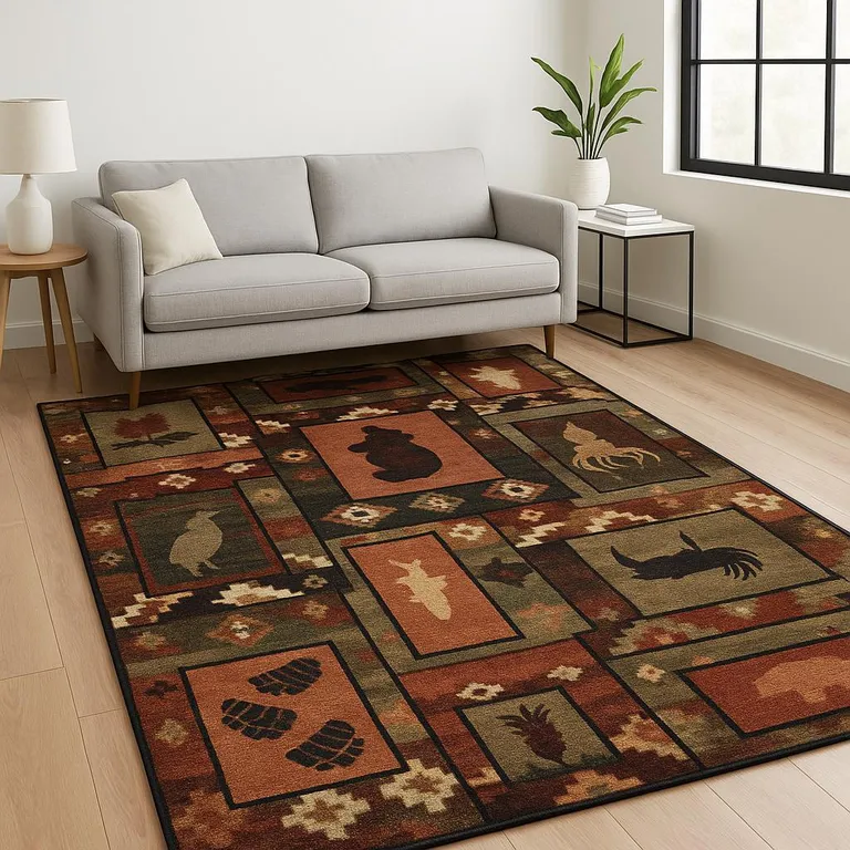 Brown Rust Berry Sage Green Gold And Ivory Southwestern Power Loom Stain Resistant Area Rug Photo 5