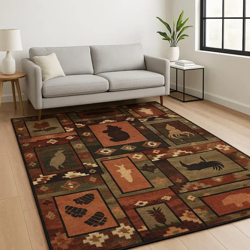 Brown Rust Berry Sage Green Gold And Ivory Southwestern Power Loom Stain Resistant Area Rug Photo 1