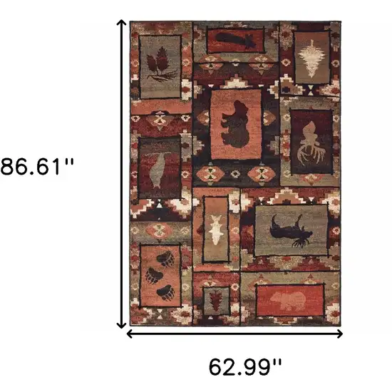 Brown Rust Berry Sage Green Gold And Ivory Southwestern Power Loom Stain Resistant Area Rug Photo 5