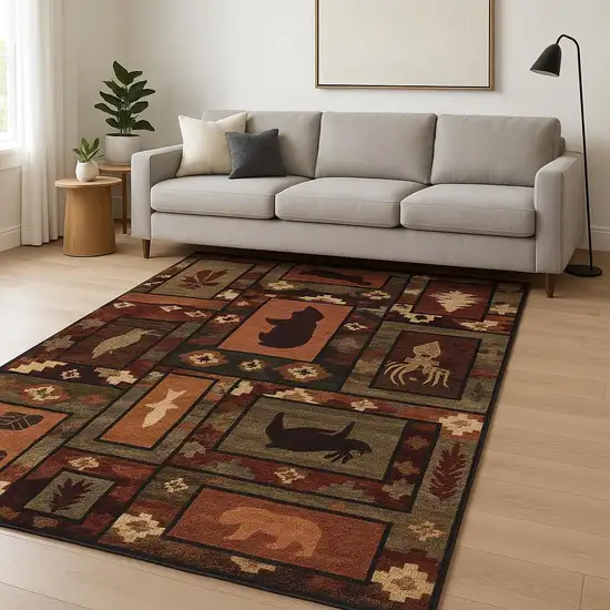 8' X 10' Brown Rust Berry Sage Green Gold And Ivory Southwestern Power Loom Stain Resistant Area Rug Photo 1
