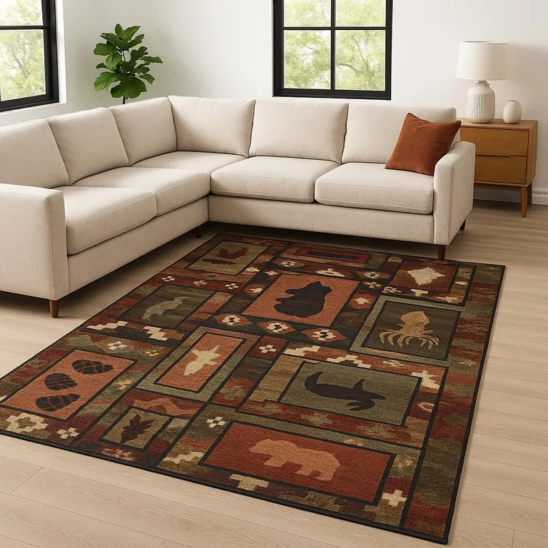 Brown Rust Berry Sage Green Gold And Ivory Southwestern Power Loom Stain Resistant Area Rug Photo 5