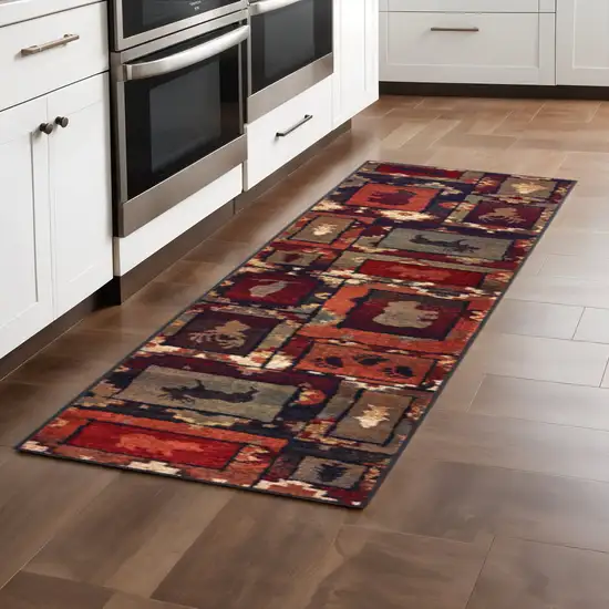 2' X 8' Brown Rust Berry Sage Green Gold And Ivory Southwestern Power Loom Stain Resistant Runner Rug Photo 1