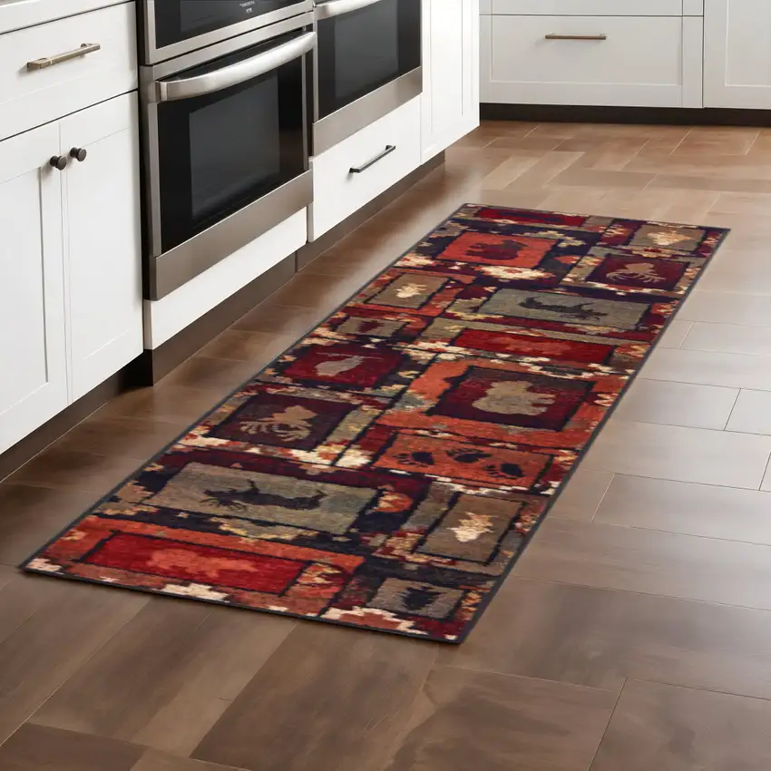 2' X 8' Brown Rust Berry Sage Green Gold And Ivory Southwestern Power Loom Stain Resistant Runner Rug Photo 1