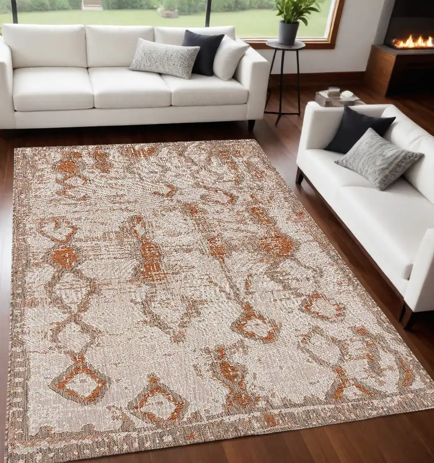 Beige and Brown Abstract Area Rug Photo 1