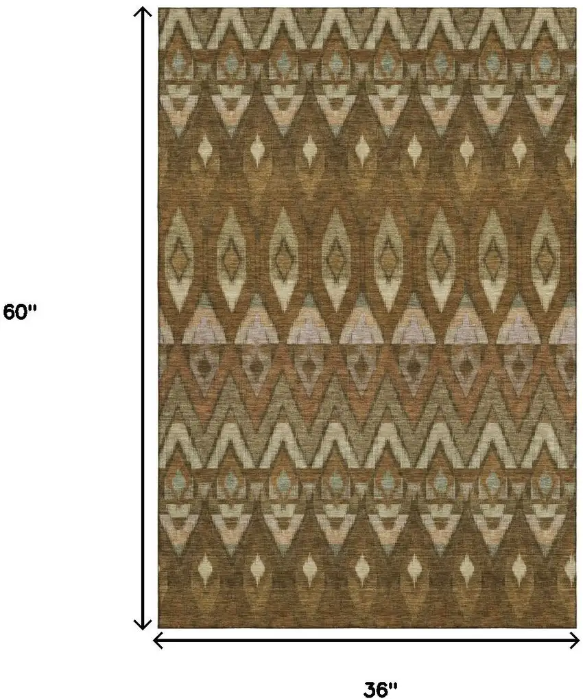 Brown Sage And Beige Southwestern Washable Area Rug With UV Protection Photo 9