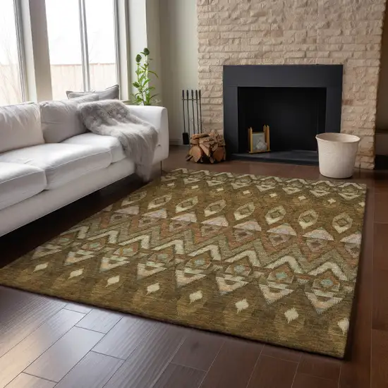 Brown Sage And Beige Southwestern Washable Area Rug With UV Protection Photo 4