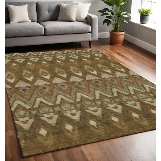 Brown Sage And Beige Southwestern Washable Area Rug With UV Protection Photo 2