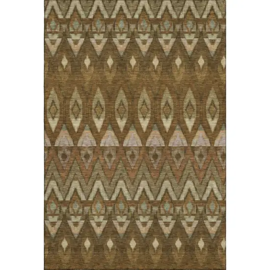 Brown Sage And Beige Southwestern Washable Area Rug With UV Protection Photo 1