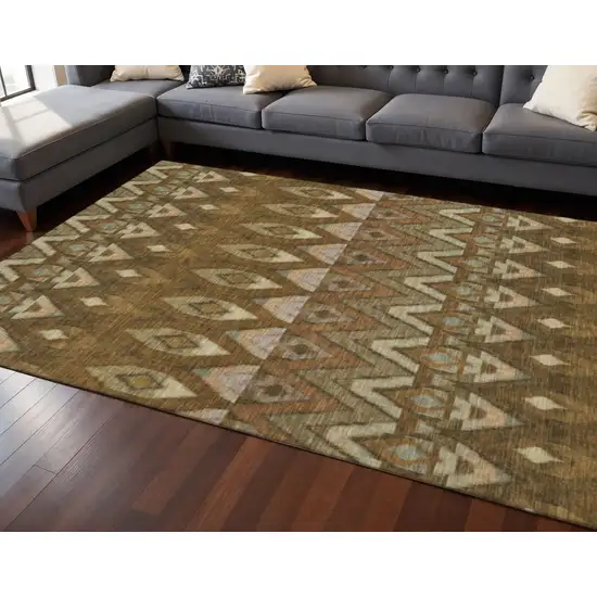 Brown Sage And Beige Southwestern Washable Area Rug With UV Protection Photo 2