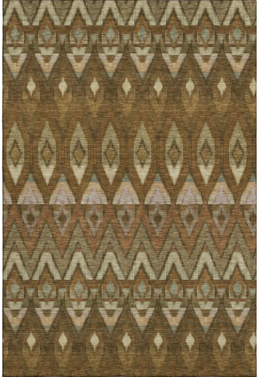 Brown Sage And Beige Southwestern Washable Area Rug With UV Protection Photo 1