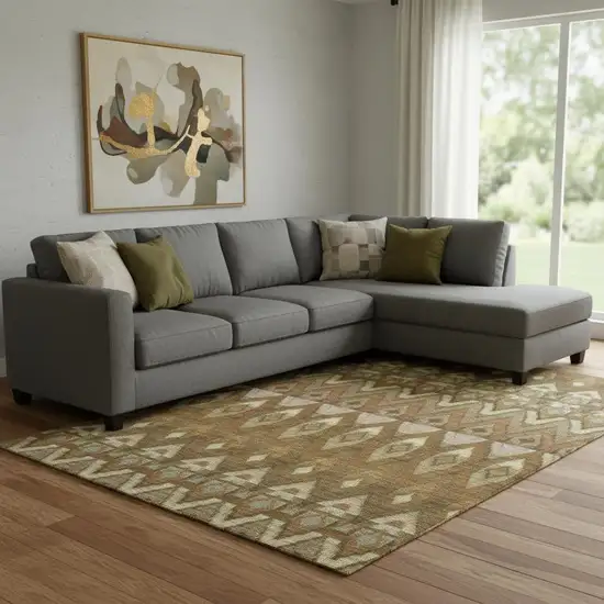 Brown Sage And Beige Southwestern Washable Area Rug With UV Protection Photo 1