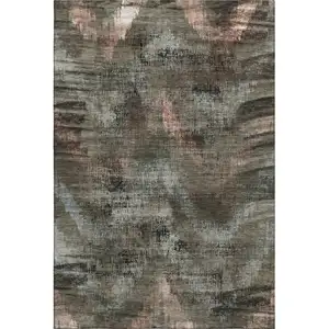 Photo of Brown Salmon And Gray Abstract Washable Area Rug With UV Protection