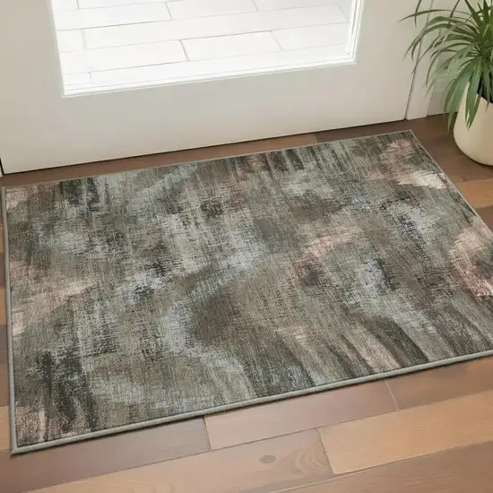 Brown Salmon And Gray Abstract Washable Area Rug With UV Protection Photo 2