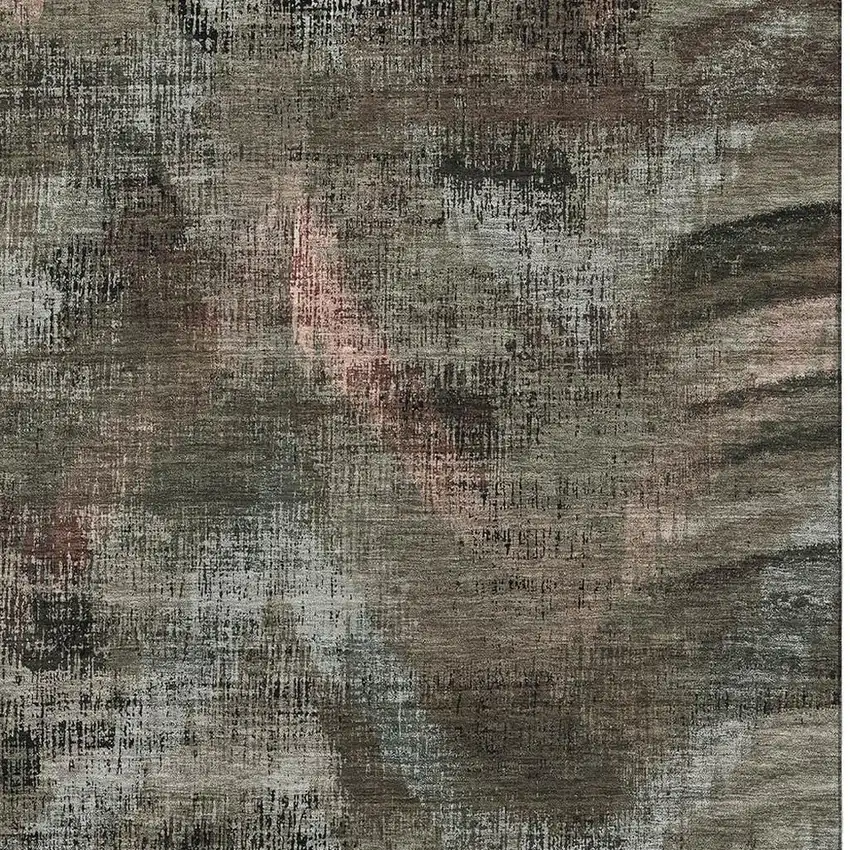 Brown Salmon And Gray Abstract Washable Area Rug With UV Protection Photo 3