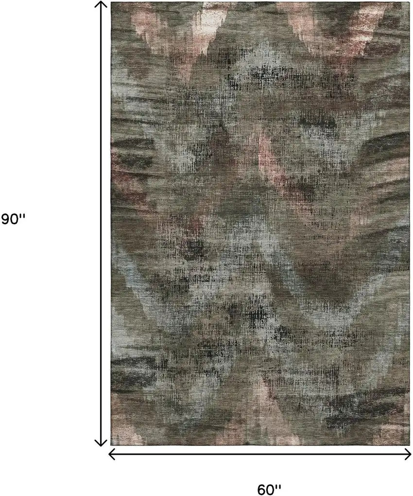 Brown Salmon And Gray Abstract Washable Area Rug With UV Protection Photo 3
