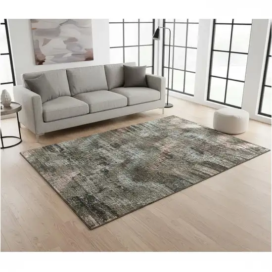 Brown Salmon And Gray Abstract Washable Area Rug With UV Protection Photo 2