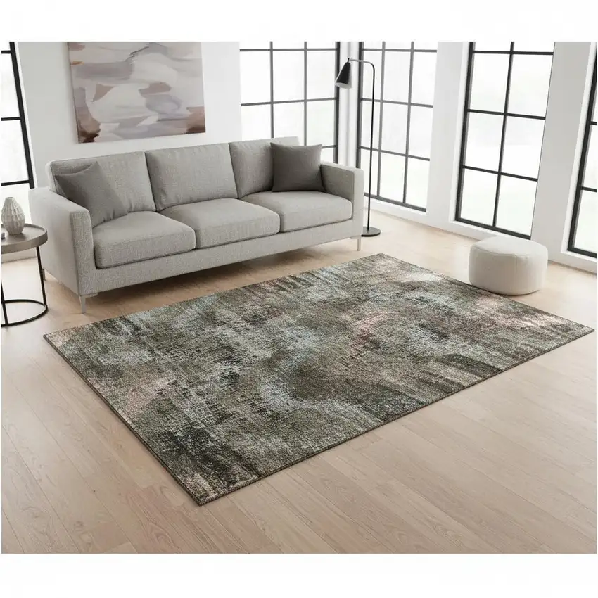 Brown Salmon And Gray Abstract Washable Area Rug With UV Protection Photo 2