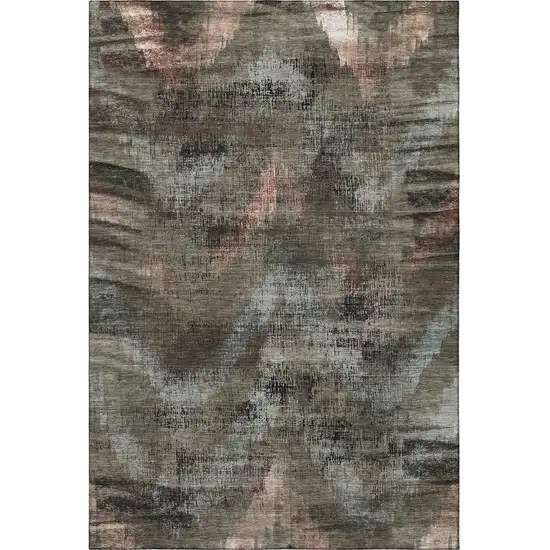 Brown Salmon And Gray Abstract Washable Area Rug With UV Protection Photo 3
