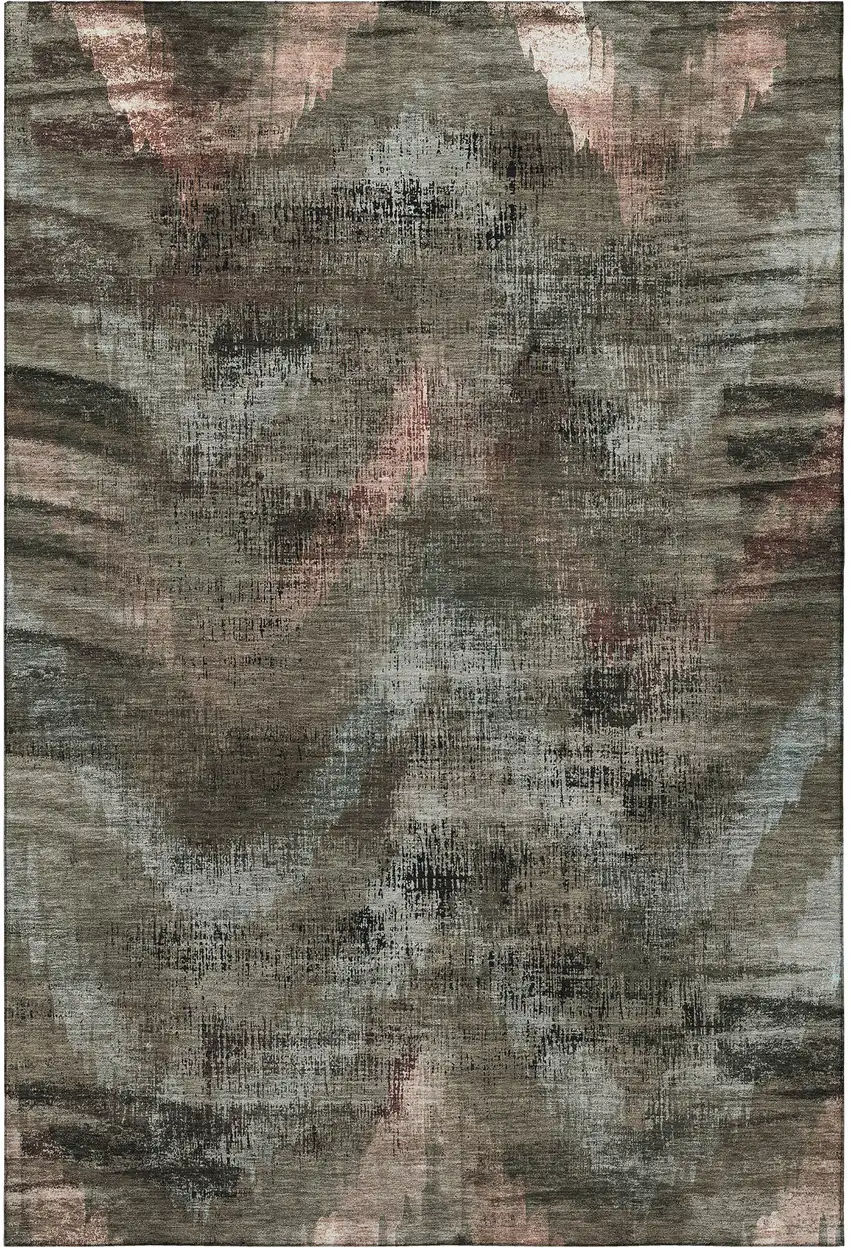Brown Salmon And Gray Abstract Washable Area Rug With UV Protection Photo 4