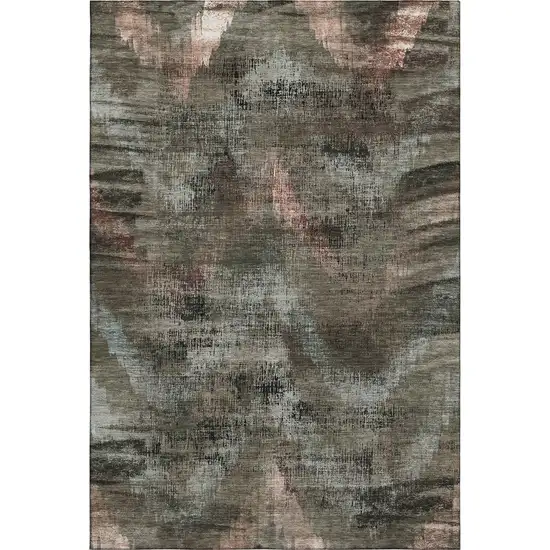 Brown Salmon And Gray Abstract Washable Area Rug With UV Protection Photo 1