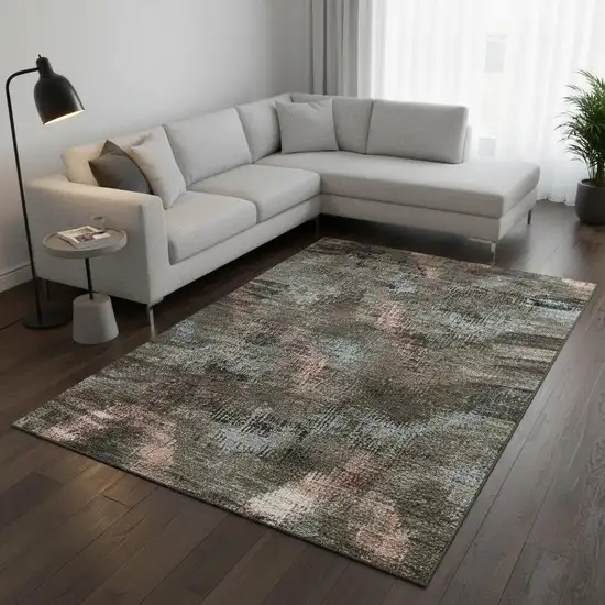Brown Salmon And Gray Abstract Washable Area Rug With UV Protection Photo 2