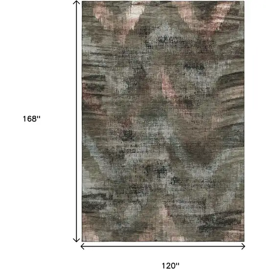Brown Salmon And Gray Abstract Washable Area Rug With UV Protection Photo 3