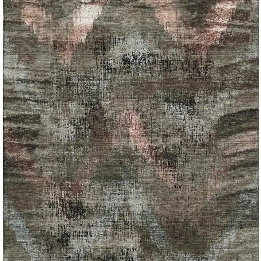 Brown Salmon And Gray Abstract Washable Area Rug With UV Protection Photo 4